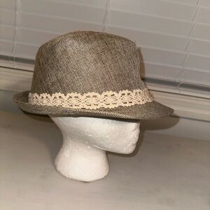 Women's Fedora Hat Tan with Crochet Ribbon Band One Size Fits Most Versona